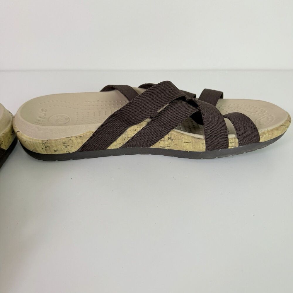 Crocs Edie Stretch Sandals Womens 9 Brown Criss Cross Strappy Comfort Slide - Picture 10 of 16